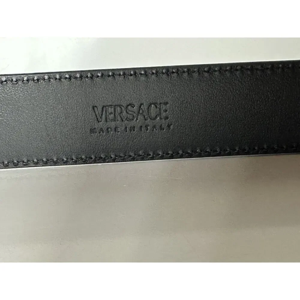 Versace Medusa-Buckle Brown Slim Calf Leather Belt 120 (48) IT 1012369 NWT $500